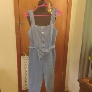 Blue Denim Jumpsuit with Ruffle Straps